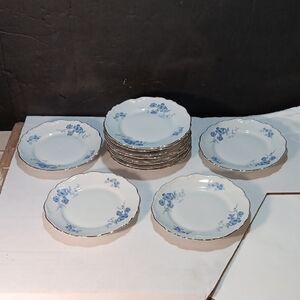 10 Edelstein Bavaria Maria-Theresia Ocean Blue Bread Plates 6" Floral